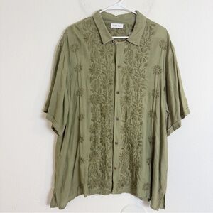 Raga Men's Olive Green Embroidered oaks Shirt